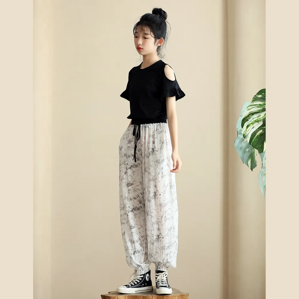 水墨雪纺裤/ 露肩上衣 Painting Cuff Pants/ Shoulder Cut-Out Tops