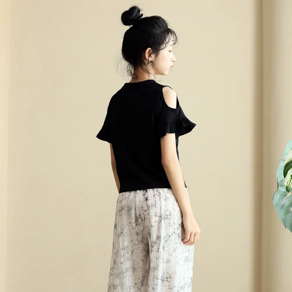 水墨雪纺裤/ 露肩上衣 Painting Cuff Pants/ Shoulder Cut-Out Tops