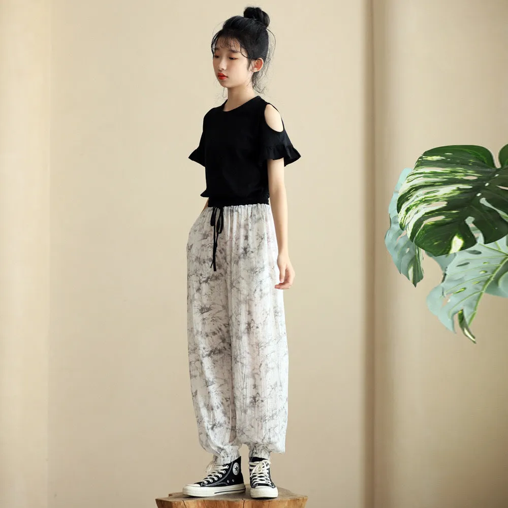 水墨雪纺裤/ 露肩上衣 Painting Cuff Pants/ Shoulder Cut-Out Tops