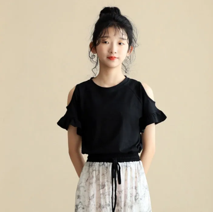 水墨雪纺裤/ 露肩上衣 Painting Cuff Pants/ Shoulder Cut-Out Tops