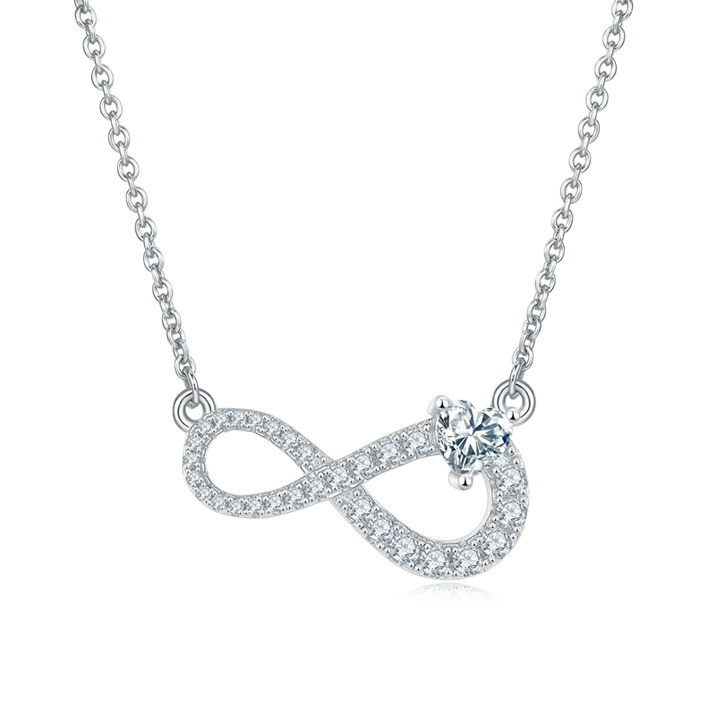 0.5 Carat Heart Shape Moissanite Infinite Symbol Pendant Sterling Silver Necklace