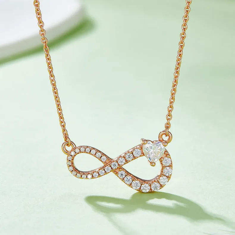 0.5 Carat Heart Shape Moissanite Infinite Symbol Pendant Sterling Silver Necklace
