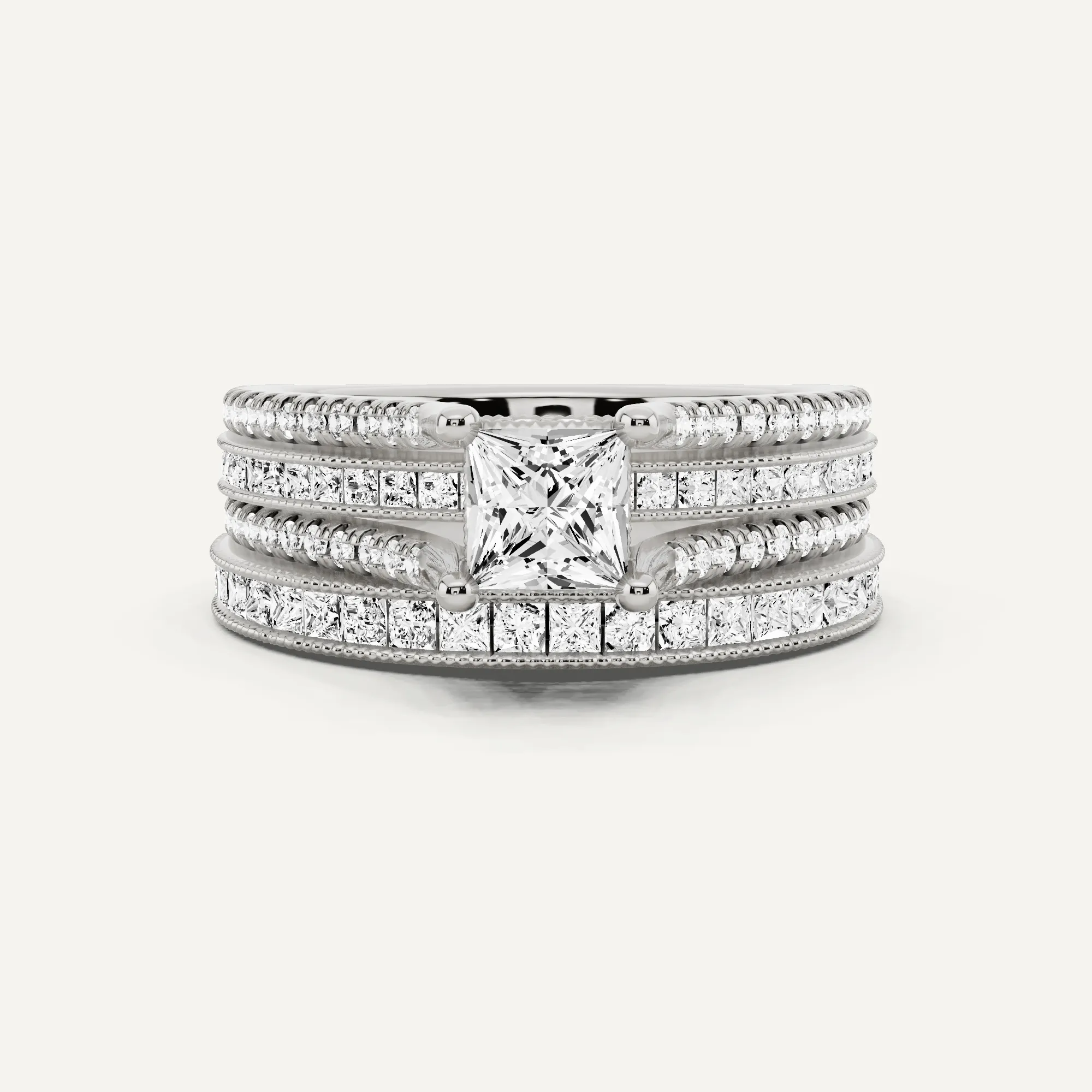 1 1/2 ctw Princess Diamond Double Shank Bridal Set with Princess Side Stone
