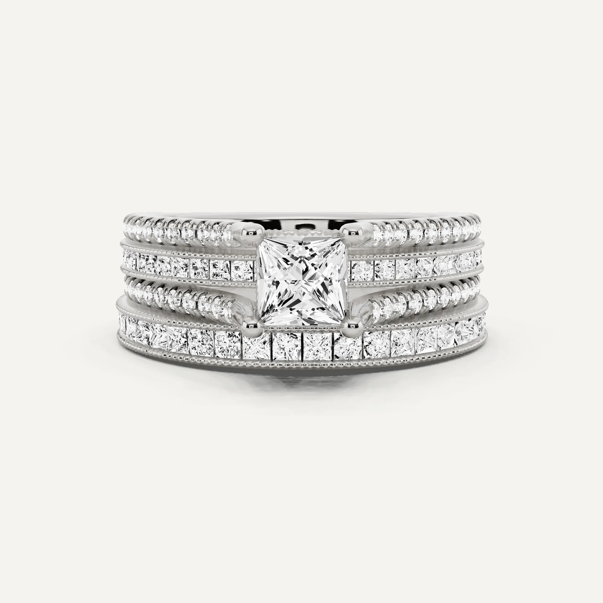 1 1/2 ctw Princess Diamond Double Shank Bridal Set with Princess Side Stone