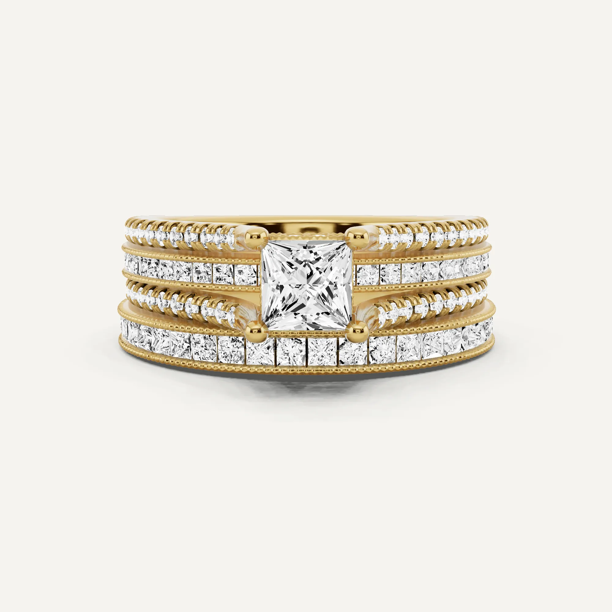 1 1/2 ctw Princess Diamond Double Shank Bridal Set with Princess Side Stone