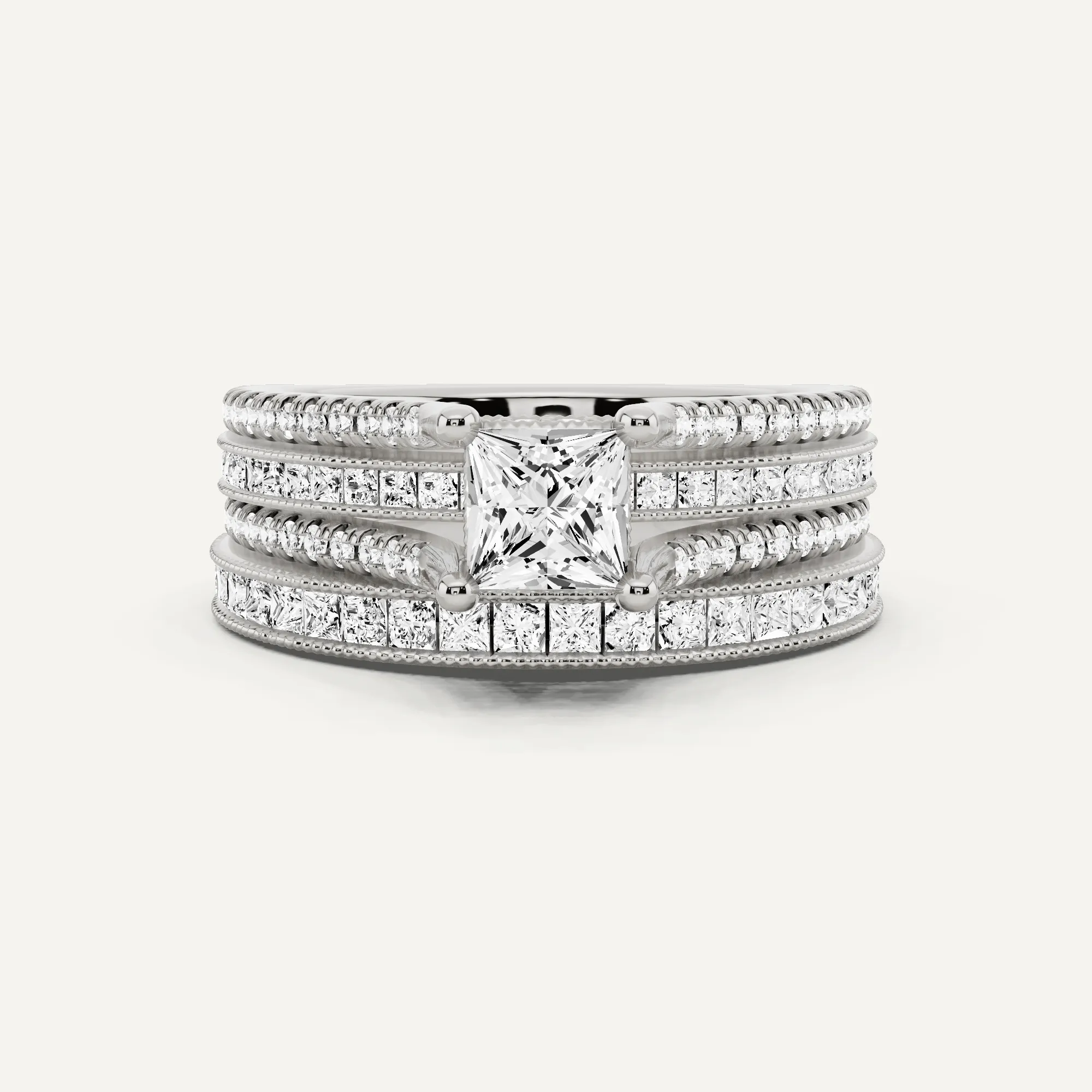 1 1/2 ctw Princess Diamond Double Shank Bridal Set with Princess Side Stone