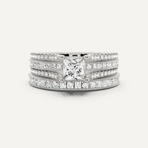 1 1/2 ctw Princess Diamond Double Shank Bridal Set with Princess Side Stone