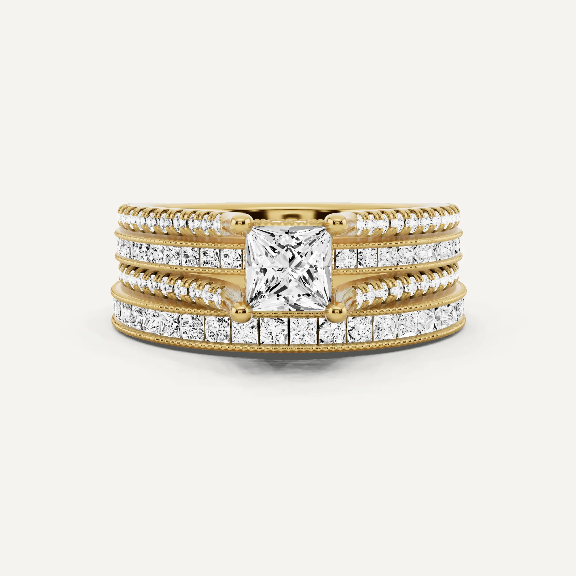1 1/2 ctw Princess Diamond Double Shank Bridal Set with Princess Side Stone