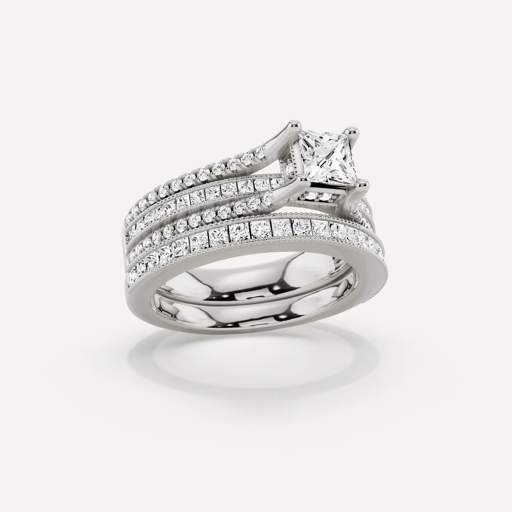 1 1/2 ctw Princess Diamond Double Shank Bridal Set with Princess Side Stone