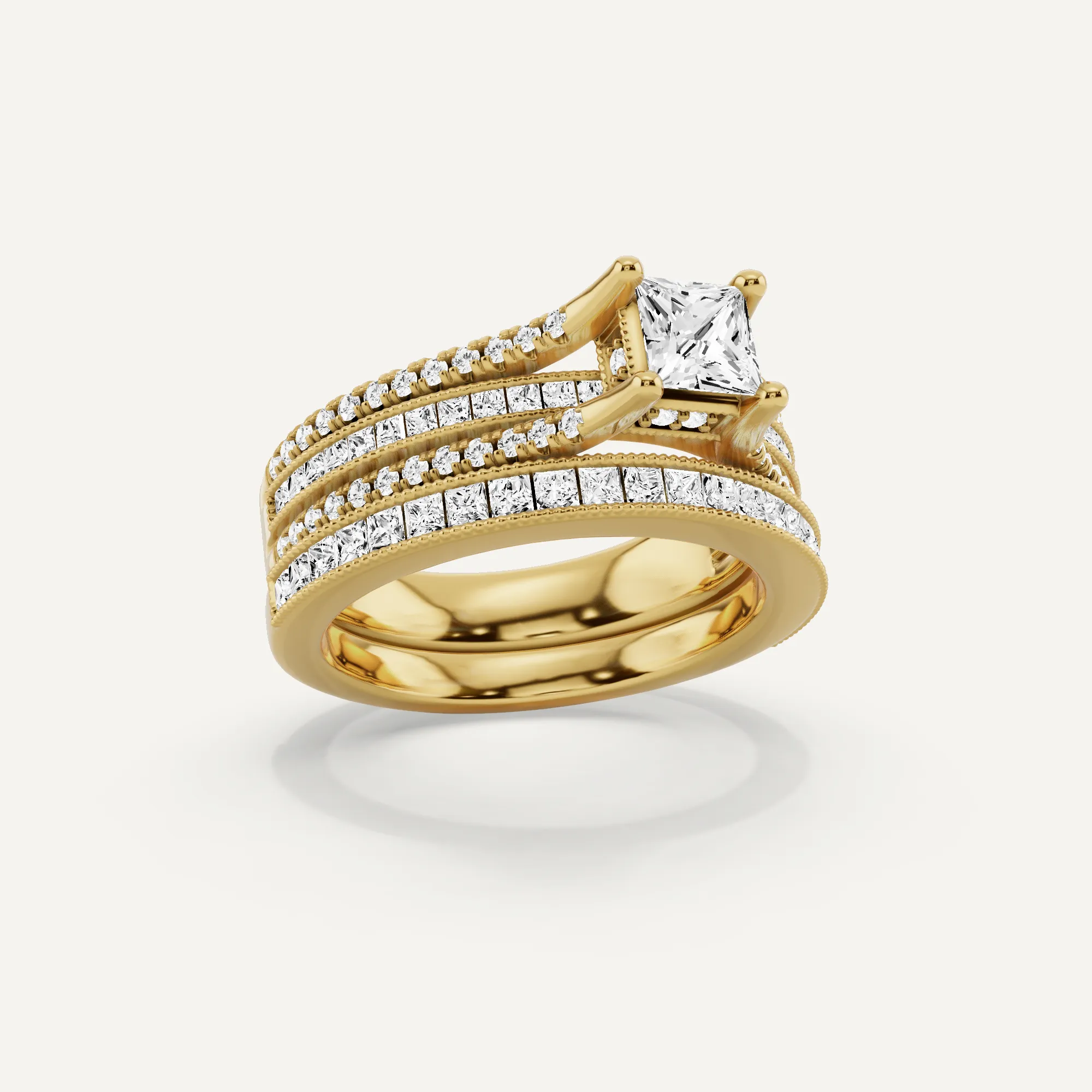 1 1/2 ctw Princess Diamond Double Shank Bridal Set with Princess Side Stone