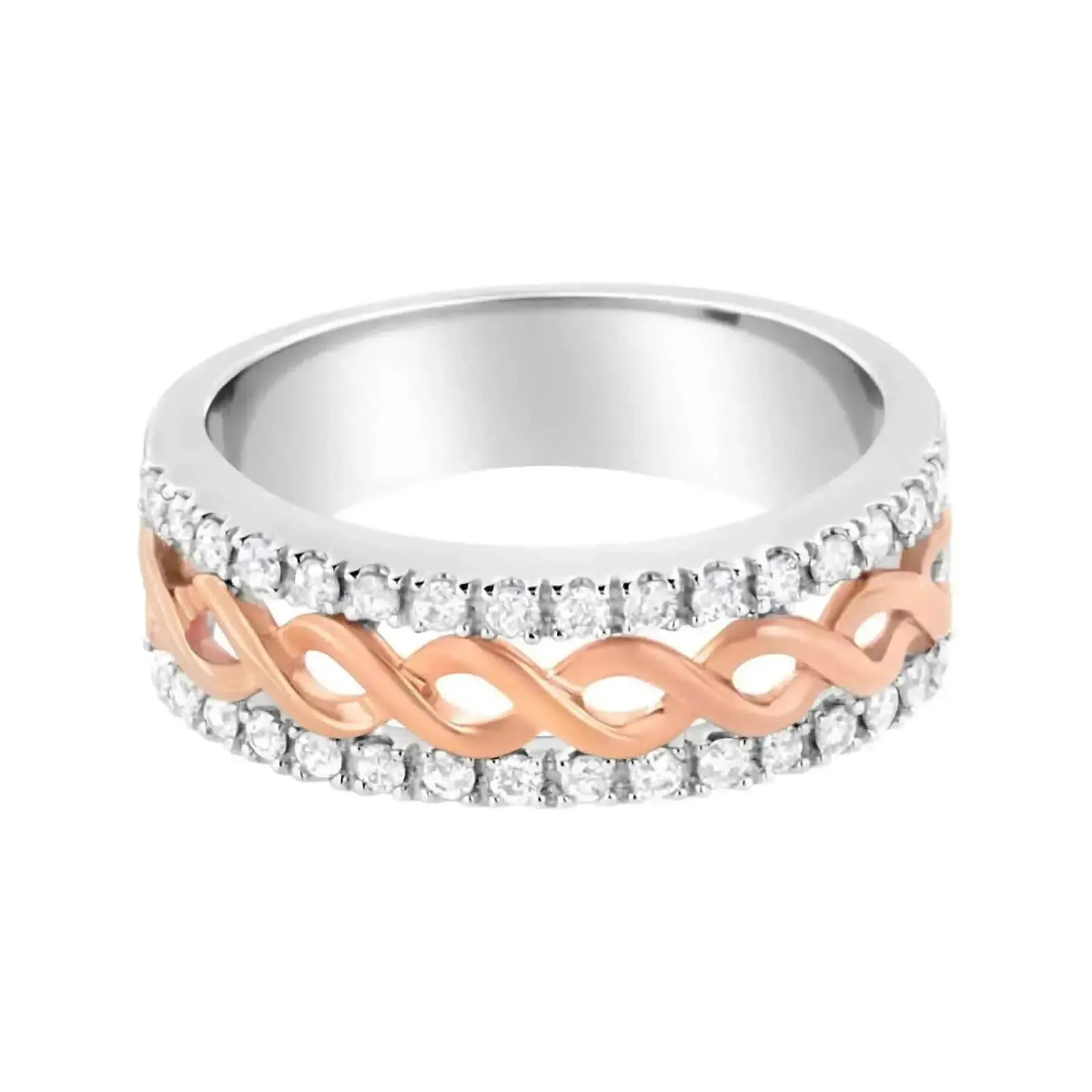 10K White and Rose Gold Diamond Infinity Heart Engagement Ring - .33 Cttw, Size 8