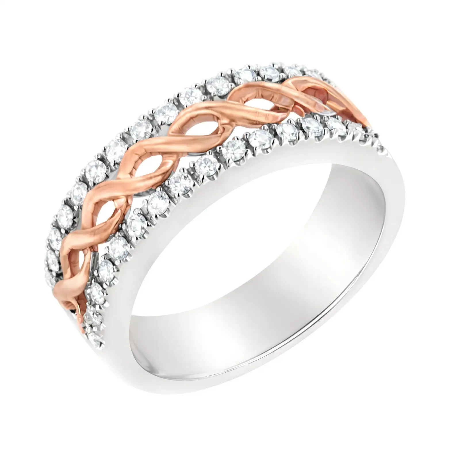 10K White and Rose Gold Diamond Infinity Heart Engagement Ring - .33 Cttw, Size 8