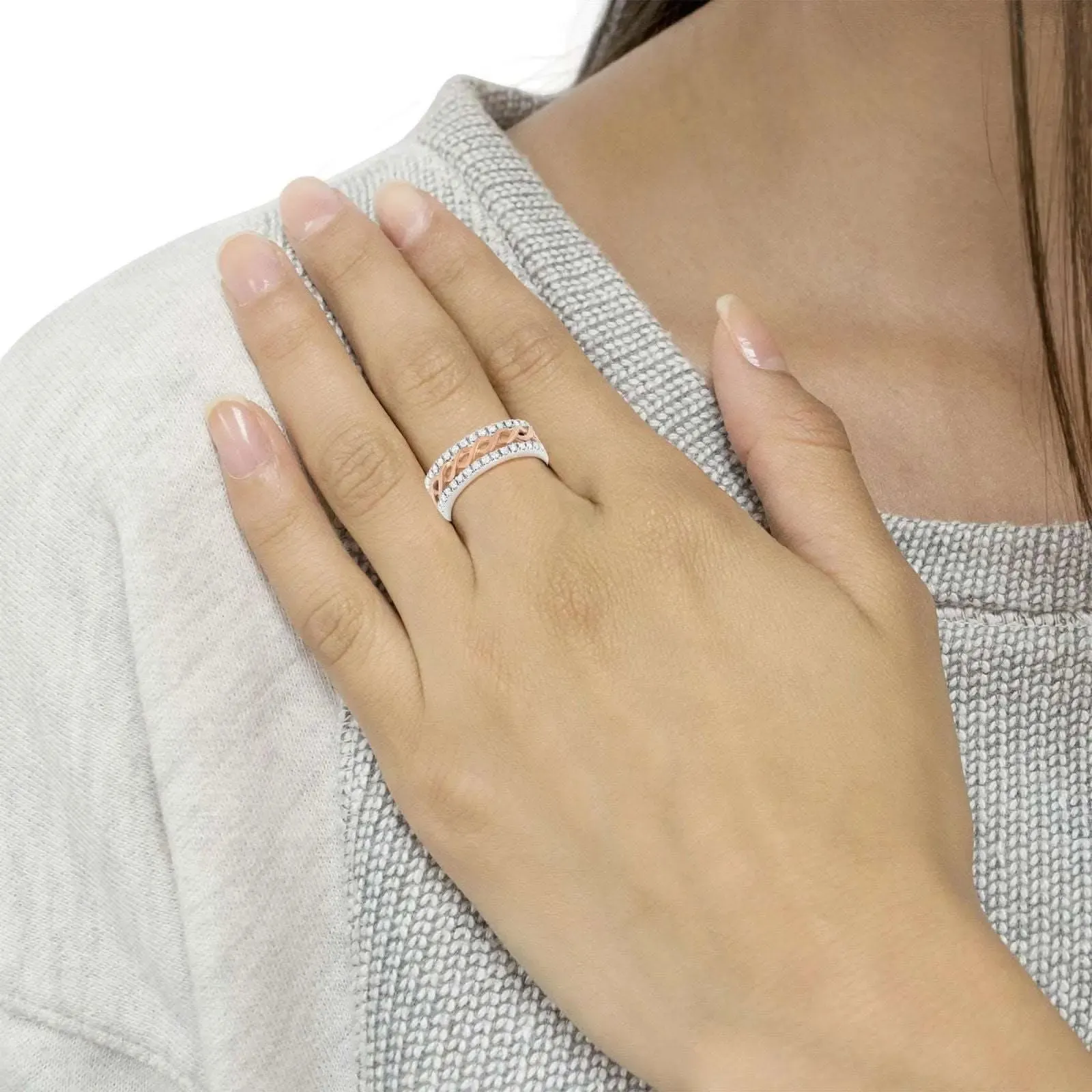 10K White and Rose Gold Diamond Infinity Heart Engagement Ring - .33 Cttw, Size 8