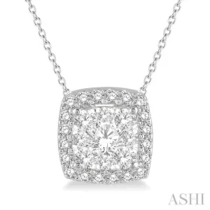 1/2 Ctw Cushion Shape Lovebright Round Cut Diamond Pendant in 14K White Gold