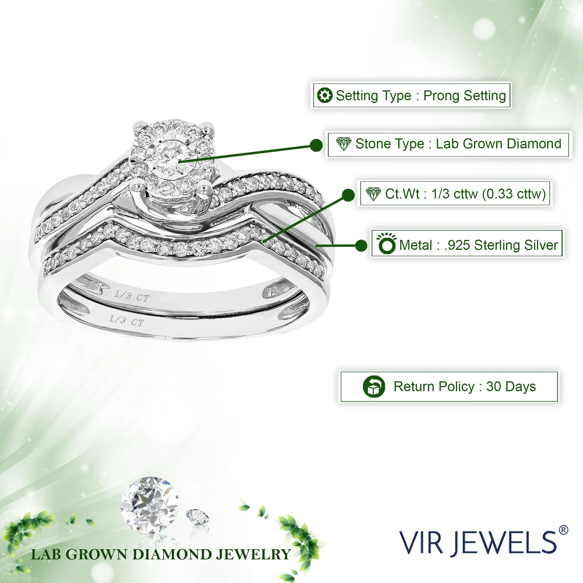 1/3 cttw Lab Grown Diamond Infinity Bridal Set in Sterling Silver