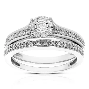 1/3 cttw Lab Grown Diamond Spilt Shank Bridal Ring Set in Silver