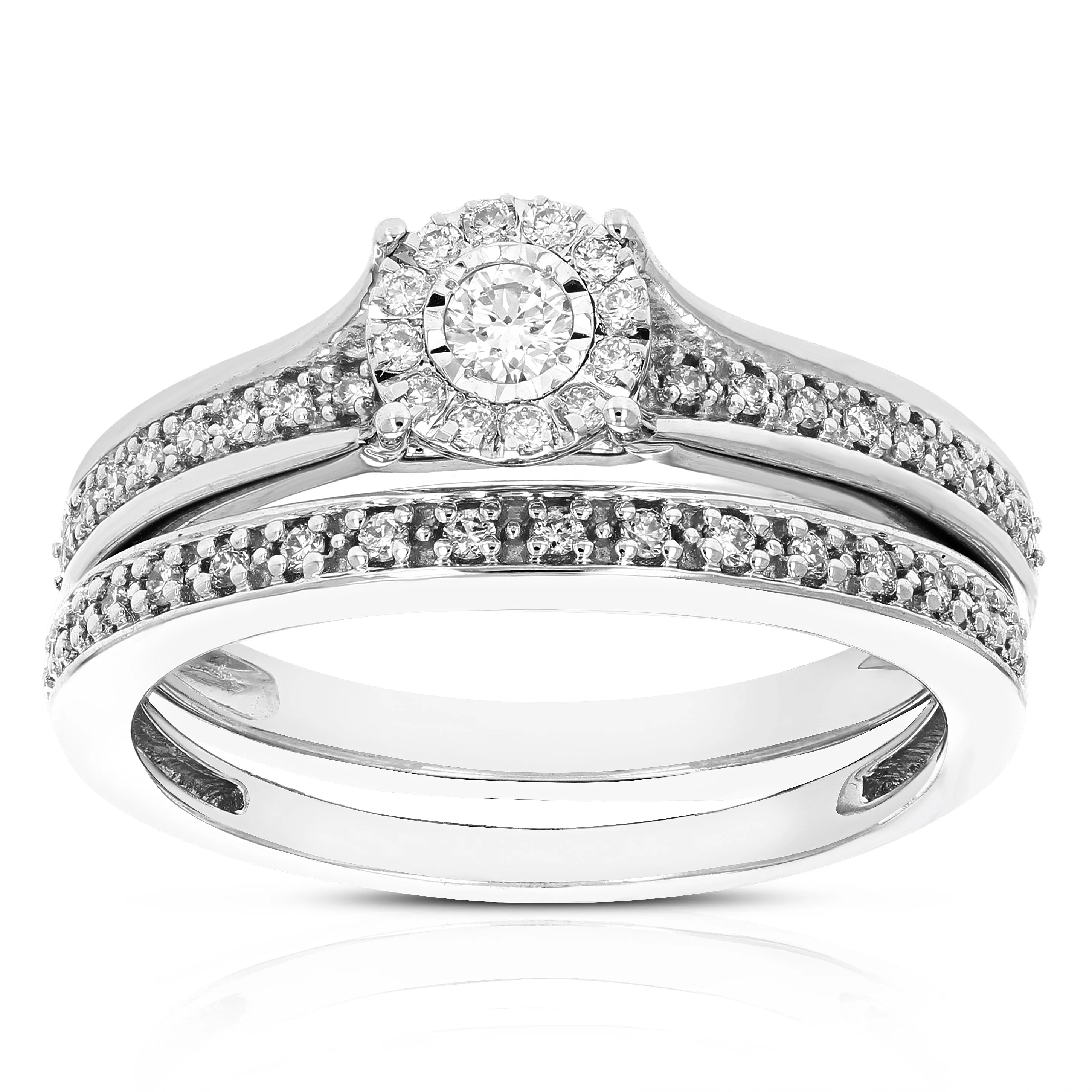 1/3 cttw Lab Grown Diamond Spilt Shank Bridal Ring Set in Silver