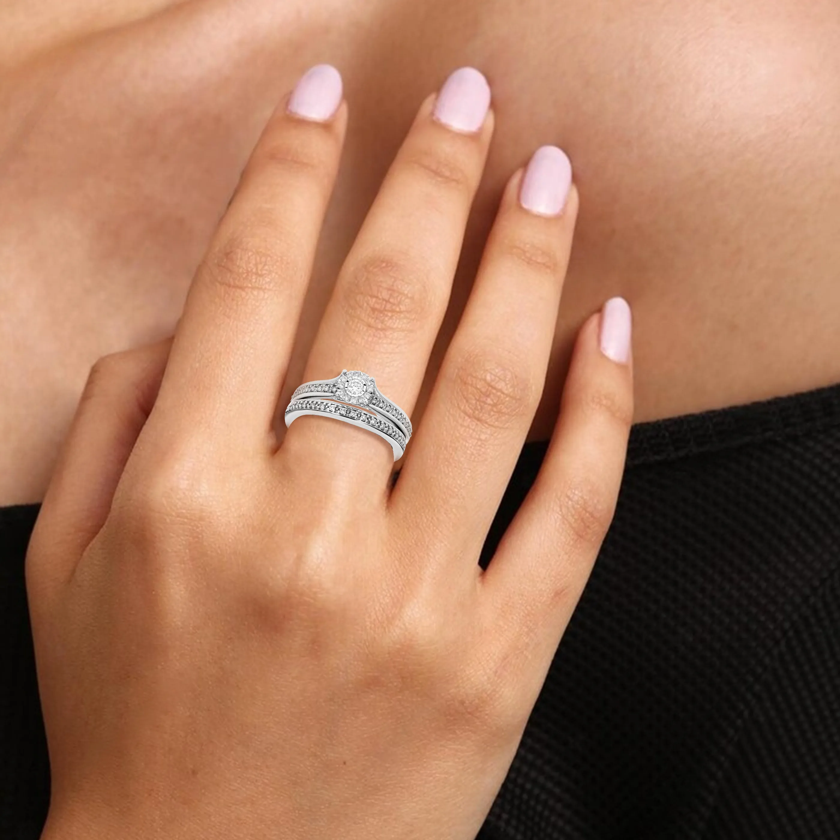 1/3 cttw Lab Grown Diamond Spilt Shank Bridal Ring Set in Silver