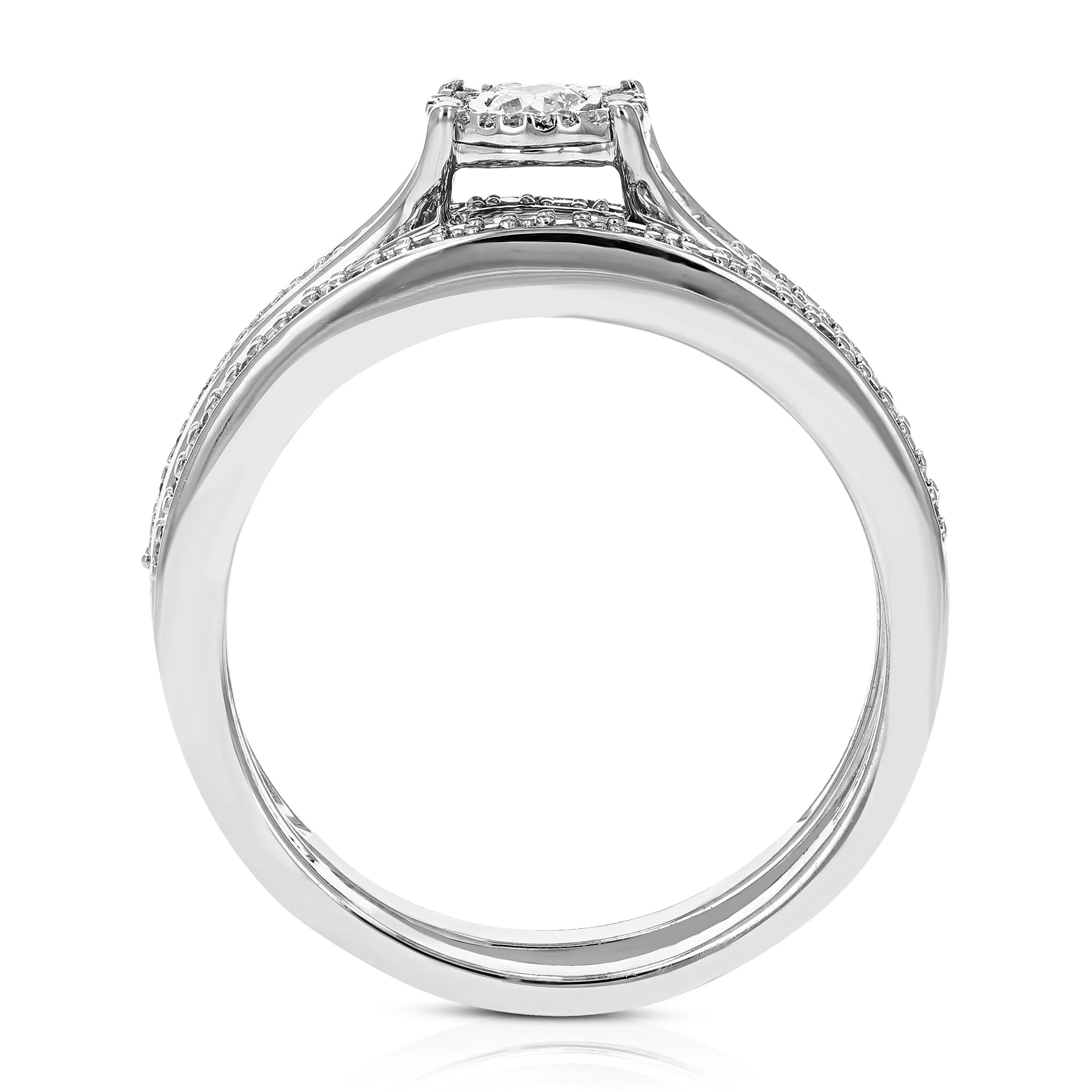 1/3 cttw Lab Grown Diamond Spilt Shank Bridal Ring Set in Silver