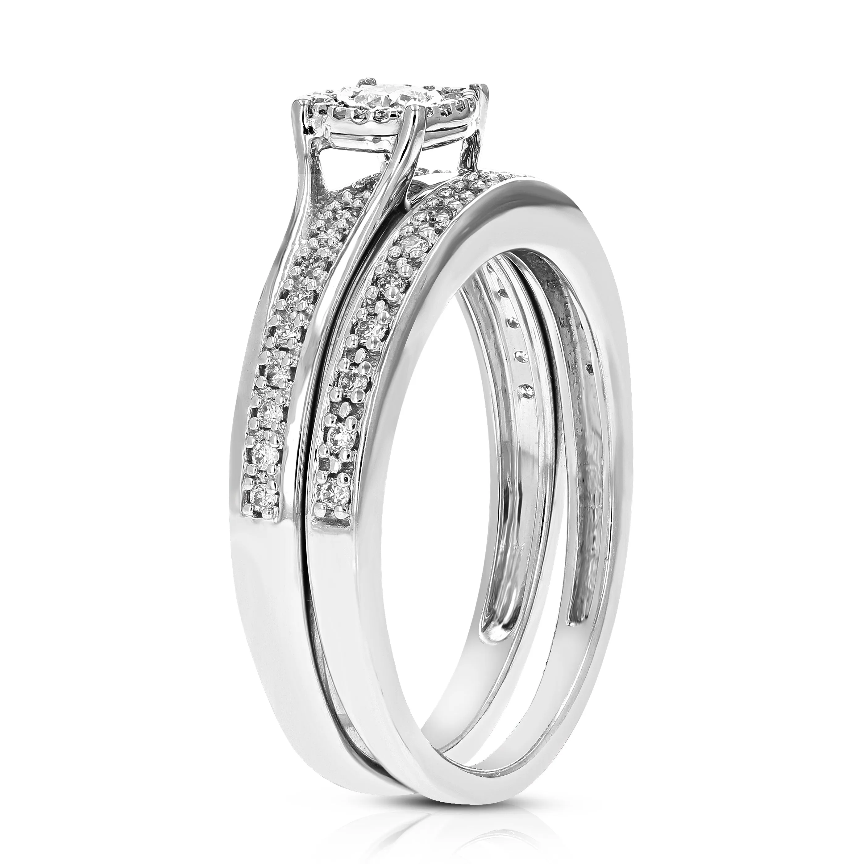 1/3 cttw Lab Grown Diamond Spilt Shank Bridal Ring Set in Silver