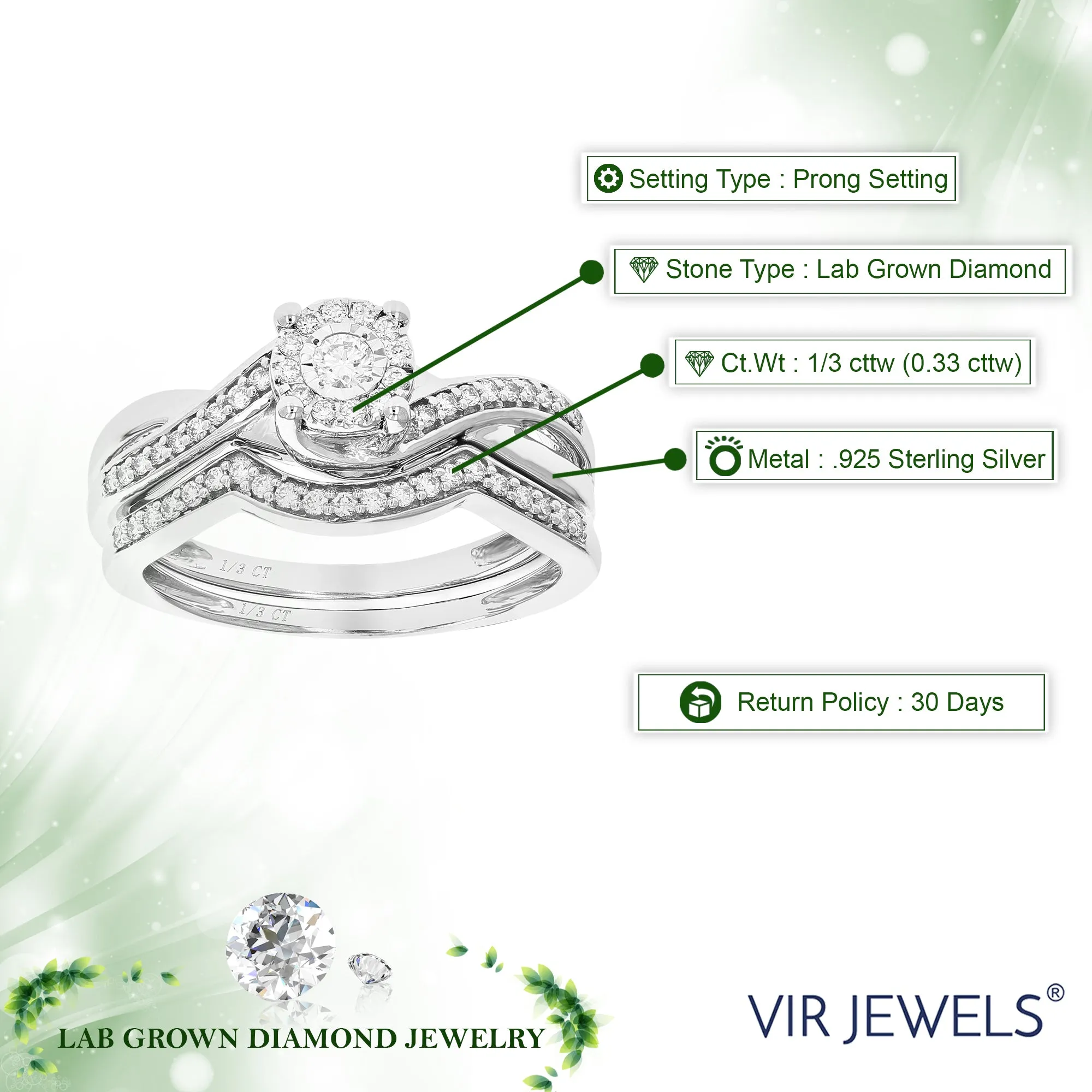 1/3 cttw Lab Grown Diamond Twisted Bridal Ring Set Sterling Silver