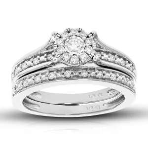 1/3 cttw Lab Grown Diamond Wedding Bridal Set in Sterling Silver