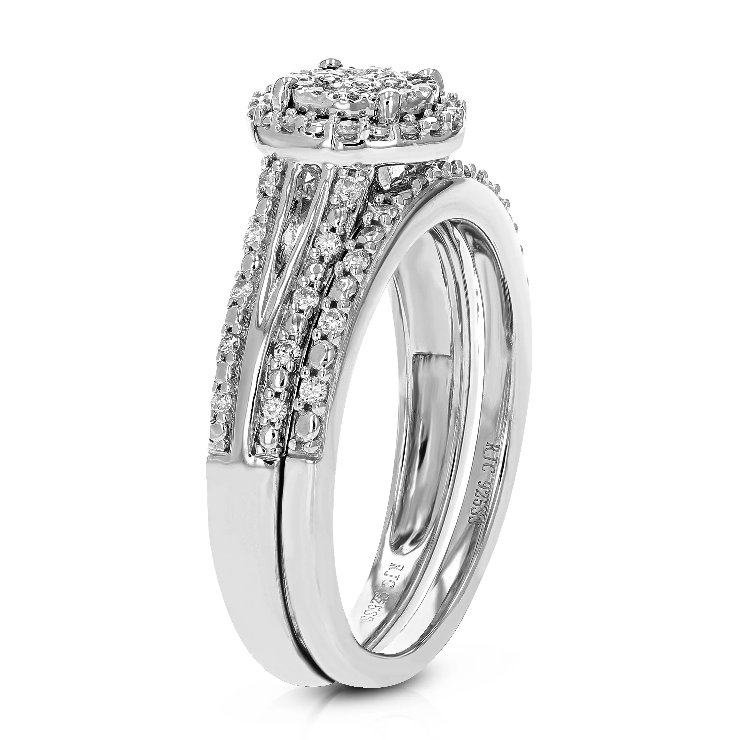 1/4 cttw Oval Lab Grown Diamond Bridal Ring Set in Sterling Silver