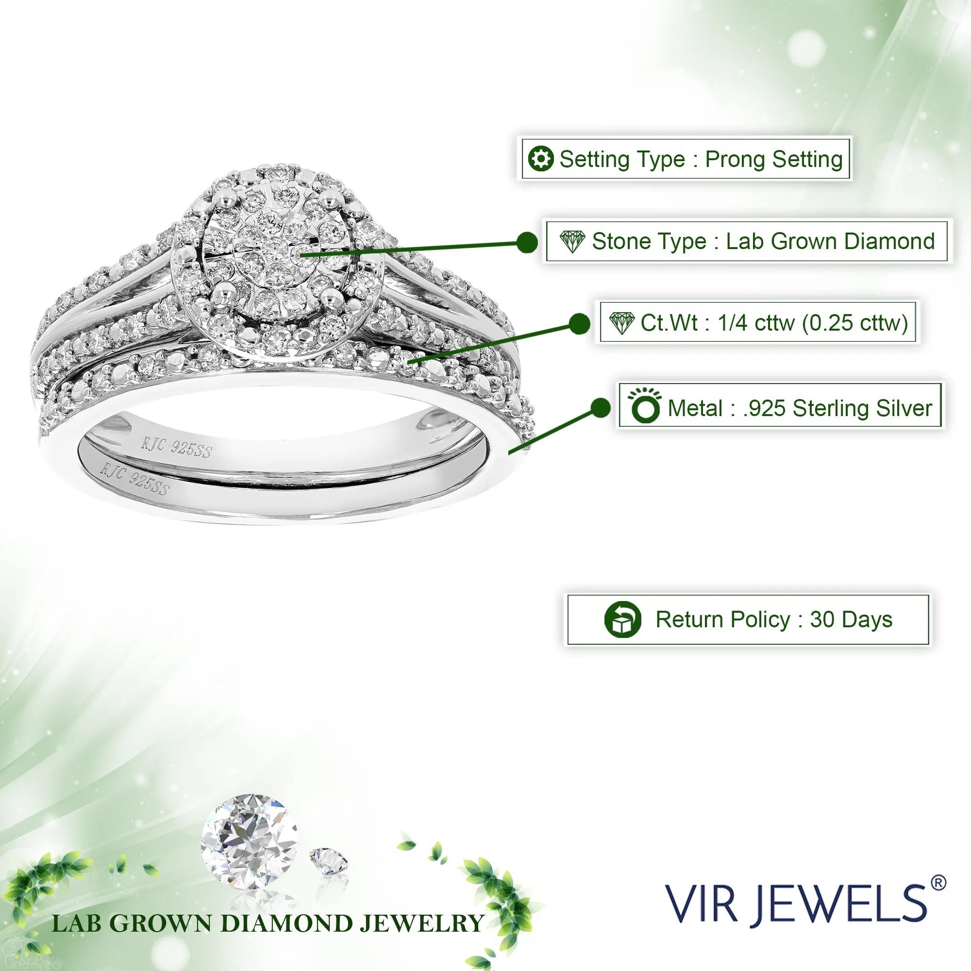 1/4 cttw Oval Lab Grown Diamond Bridal Ring Set in Sterling Silver