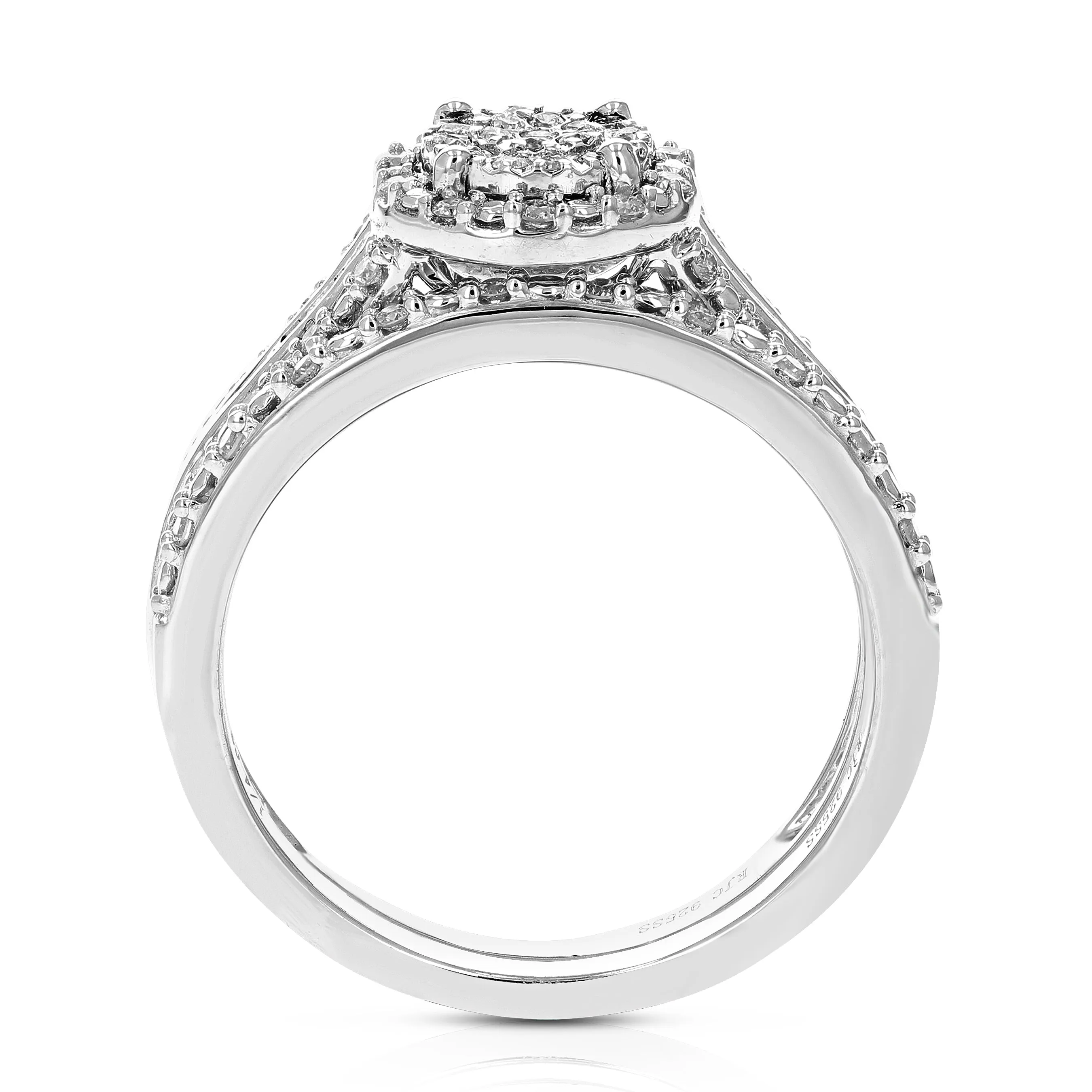 1/4 cttw Oval Lab Grown Diamond Bridal Ring Set in Sterling Silver