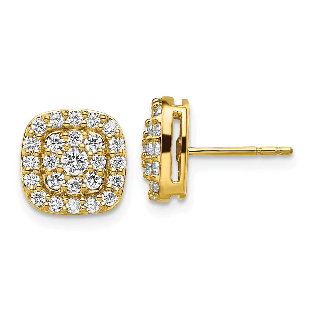 14k Gold 0.88 ct Lab Grown Diamond Squared Halo Stud Earrings VS Clarity, G-H Color