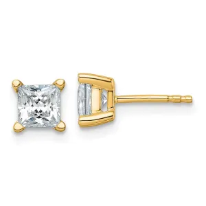 14k Gold 1 1/2 ct Princess Lab Grown Diamond Stud Earrings VS Clarity, D-E Color