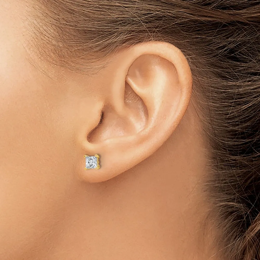 14k Gold 1 1/2 ct Princess Lab Grown Diamond Stud Earrings VS Clarity, D-E Color