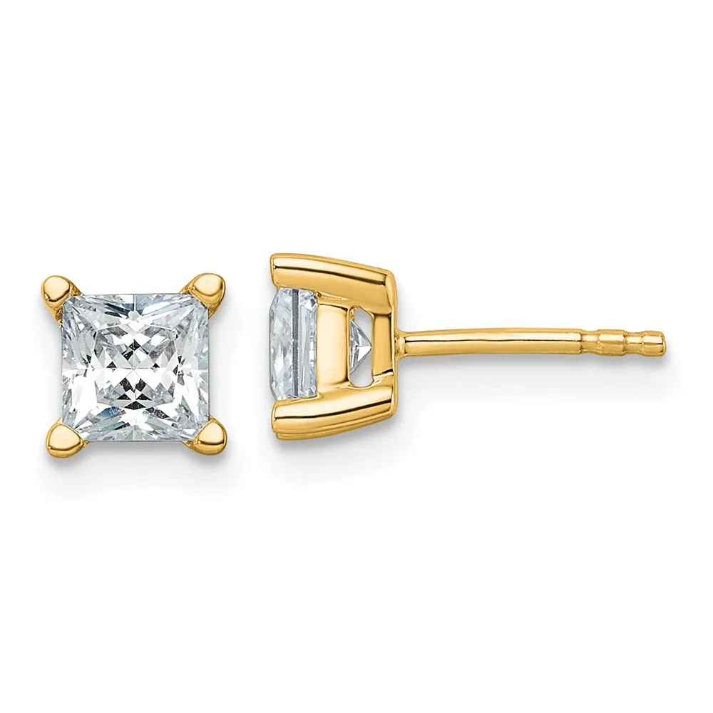 14k Gold 1 1/2 ct Princess Lab Grown Diamond Stud Earrings VS Clarity, D-E Color