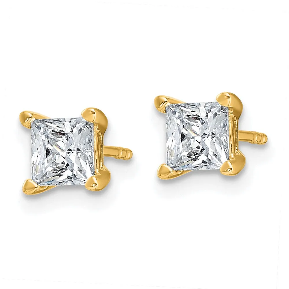 14k Gold 1 1/2 ct Princess Lab Grown Diamond Stud Earrings VS Clarity, D-E Color