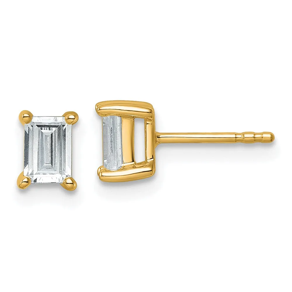 14k Gold 1 ct Emerald Lab Grown Diamond Stud Earrings VS Clarity, D-E Color
