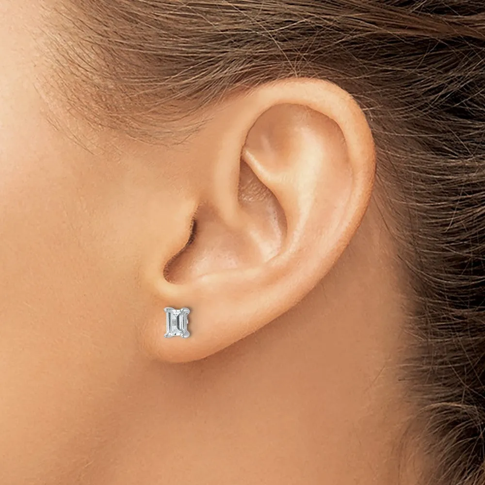 14k Gold 1 ct Emerald Lab Grown Diamond Stud Earrings VS Clarity, D-E Color