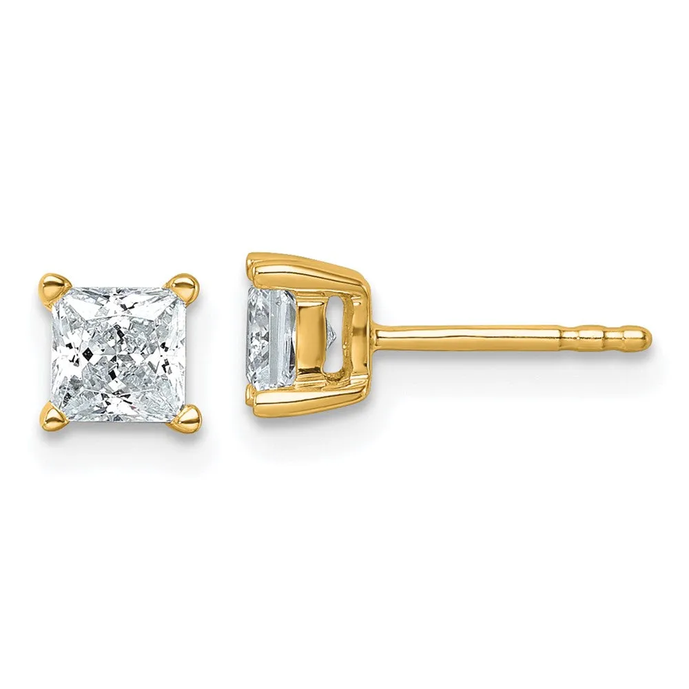 14k Gold 1 ct Princess Lab Grown Diamond Stud Earrings VS Clarity, D-E Color