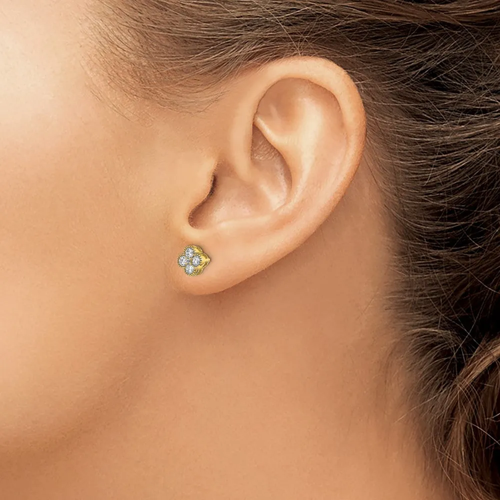14k Gold 1/2 ct Lab Grown Diamond Bloom Floral Stud Earrings VS Clarity, D-E Color