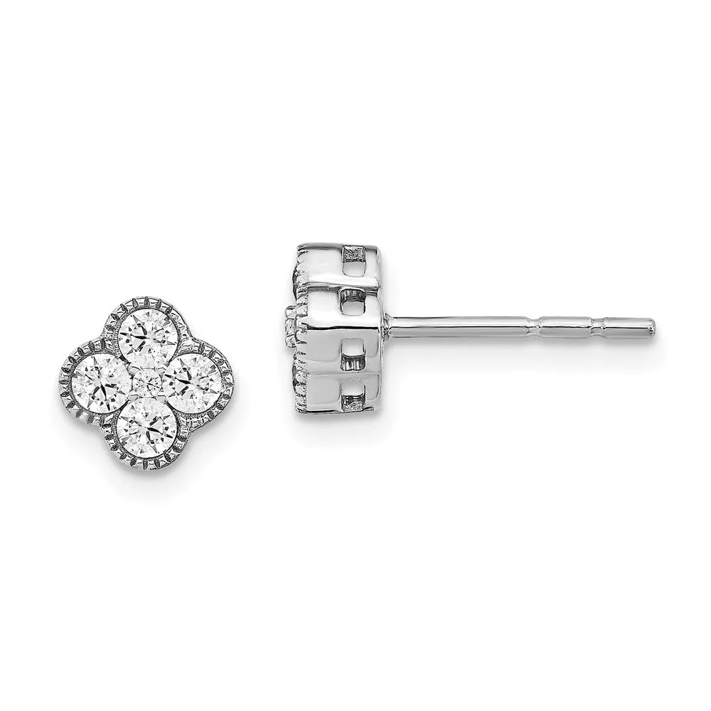 14k Gold 1/2 ct Lab Grown Diamond Bloom Floral Stud Earrings VS Clarity, D-E Color