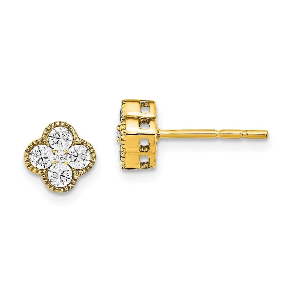 14k Gold 1/2 ct Lab Grown Diamond Bloom Floral Stud Earrings VS Clarity, D-E Color