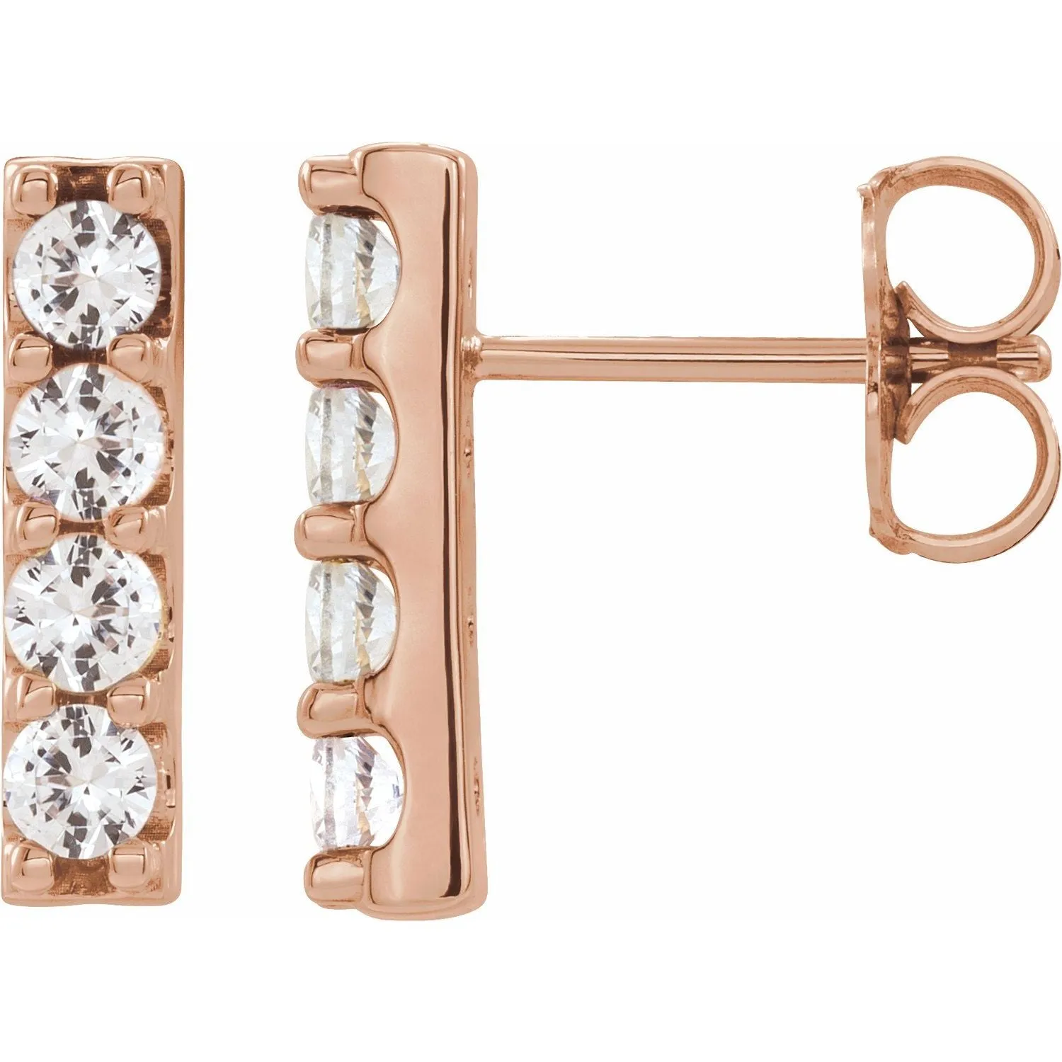 14K Gold 1/2ct Lab-Grown Diamond Bar Stud Earrings Clarity SI, Color G-H