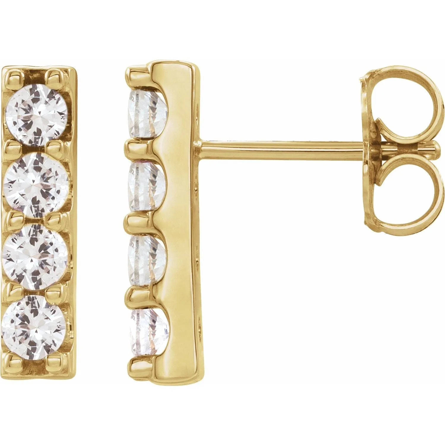 14K Gold 1/2ct Lab-Grown Diamond Bar Stud Earrings Clarity SI, Color G-H
