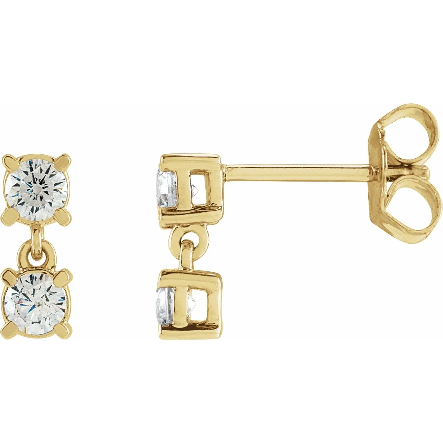14K Gold 1/2ct Lab-Grown Diamond Two-Stone Earrings Clarity SI, Color G-H