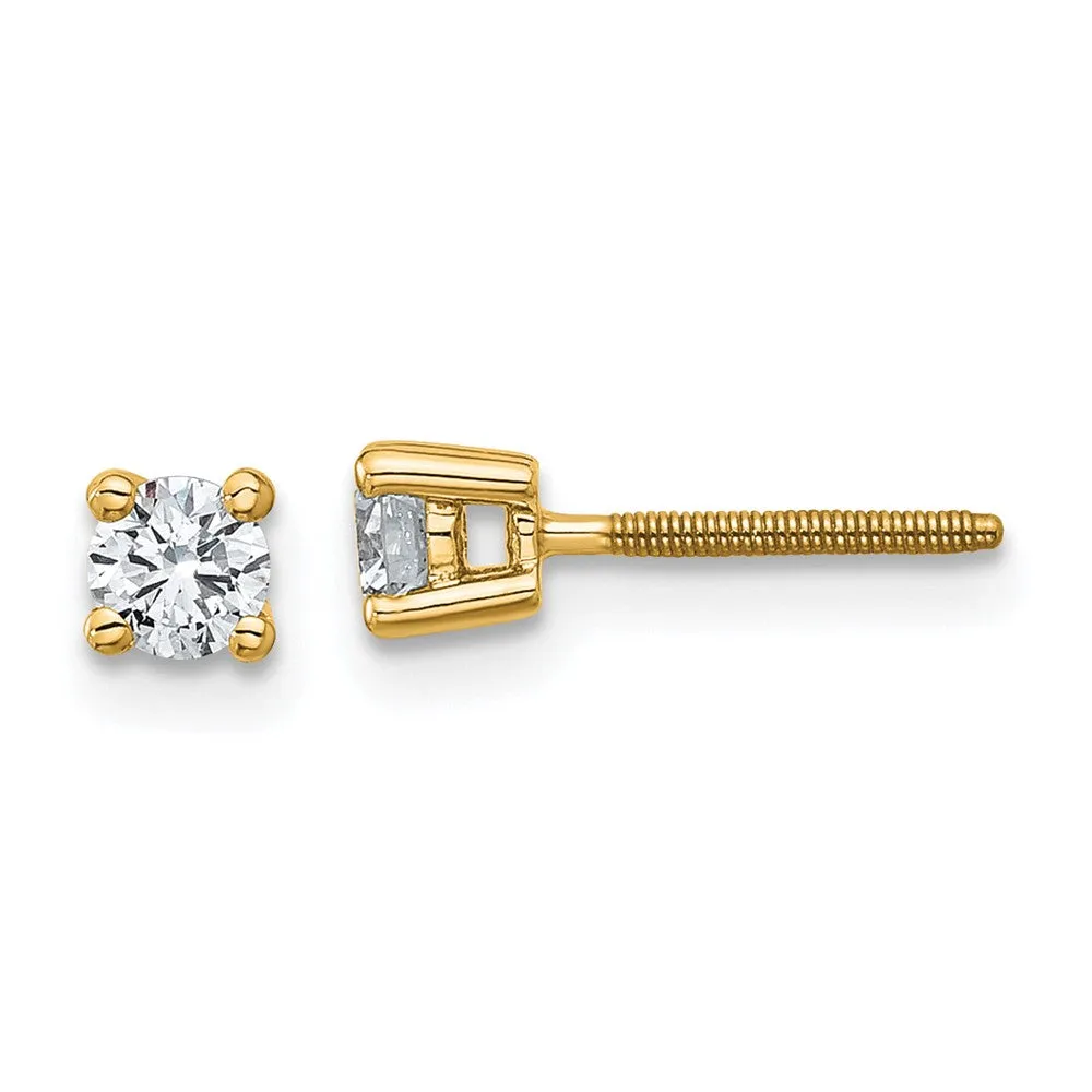 14k Gold 1/3 ct Round Lab Grown Diamond Stud Earrings Screw Back VS Clarity, D-E Color