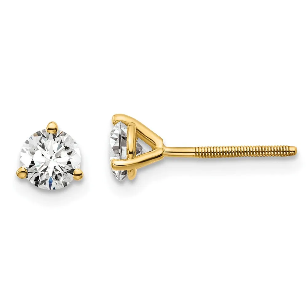 14k Gold 2/3 ct Round Lab Grown Diamond Stud Earrings Screw Back VS Clarity, D-E Color