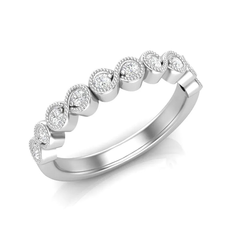 14k Gold Migrain Bezel Infinity Diamond Wedding Band Stackable Ring