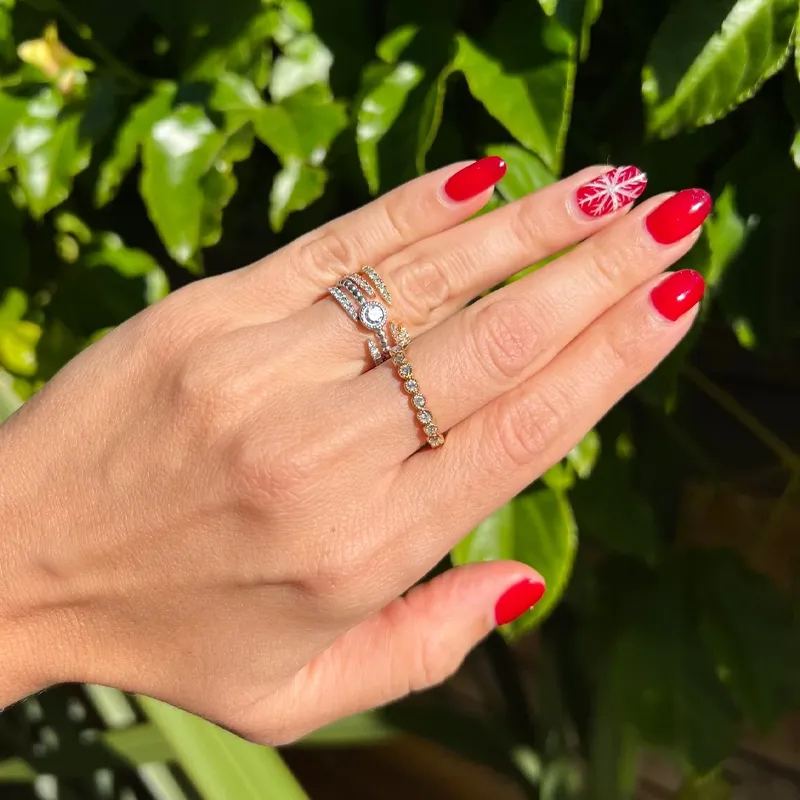 14k Gold Migrain Bezel Infinity Diamond Wedding Band Stackable Ring
