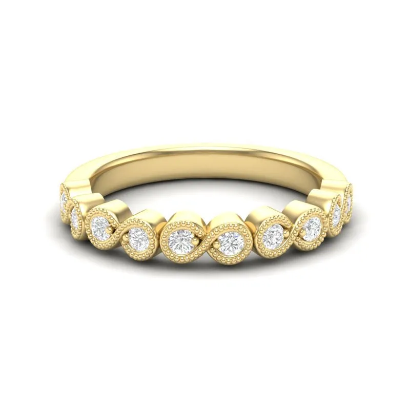 14k Gold Migrain Bezel Infinity Diamond Wedding Band Stackable Ring
