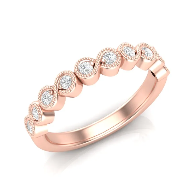 14k Gold Migrain Bezel Infinity Diamond Wedding Band Stackable Ring