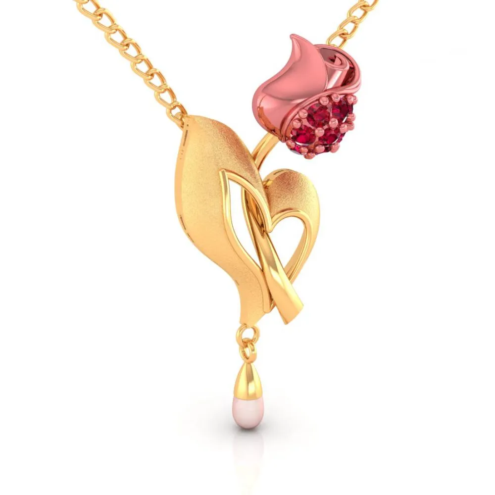14k Gold Necklace With A Yellow Flower Design And A Pearl Accent